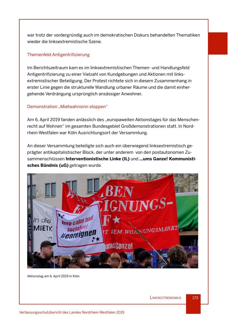 Seite 173 des Verfassungsschutzbericht 2019 Nordrhein-Westfalen