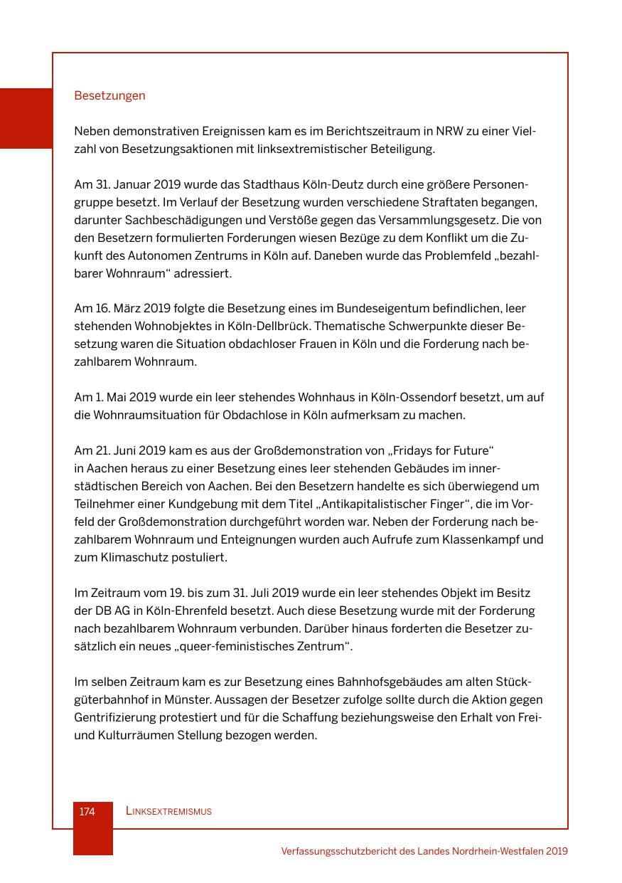 Seite 174 des Verfassungsschutzbericht 2019 Nordrhein-Westfalen