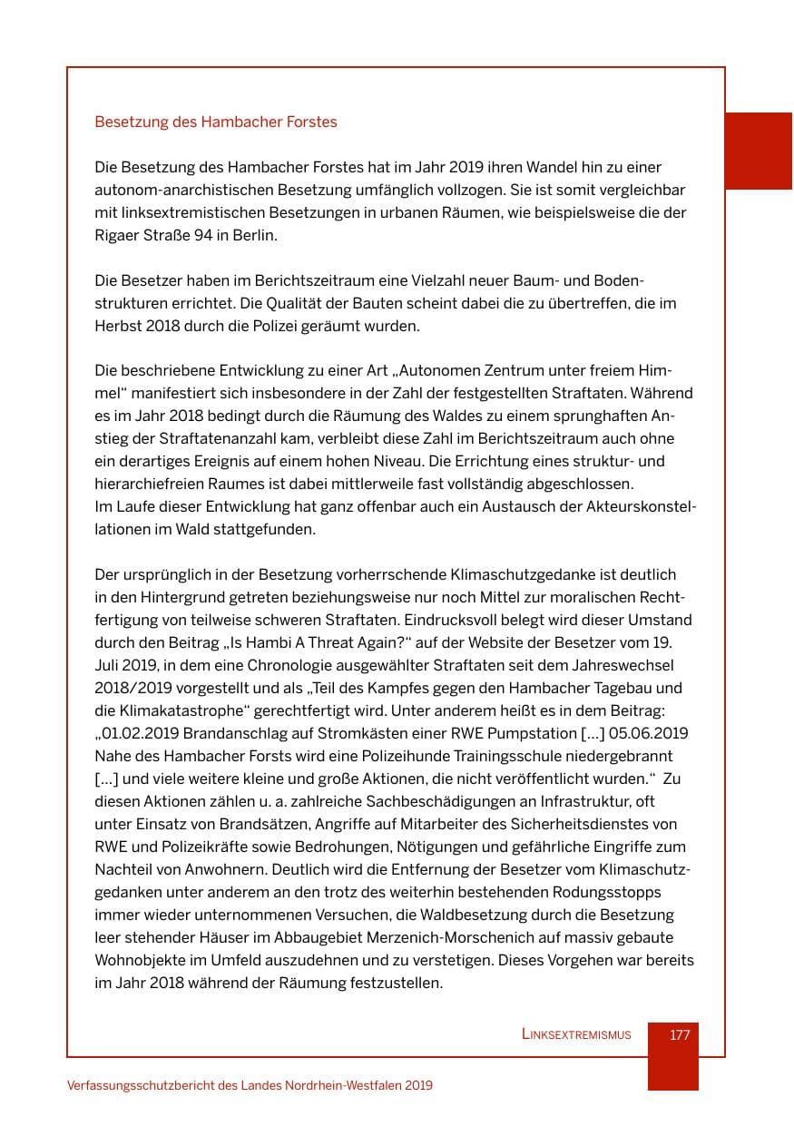 Seite 177 des Verfassungsschutzbericht 2019 Nordrhein-Westfalen