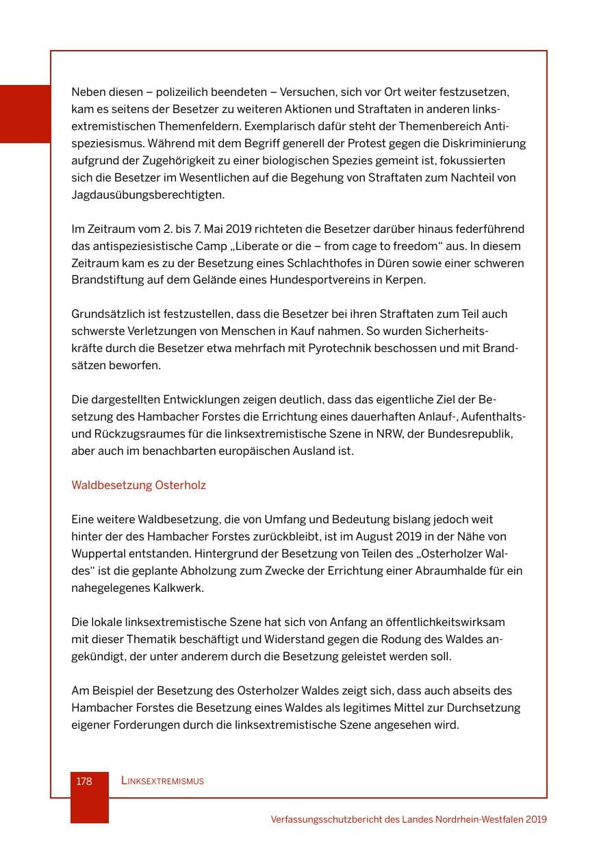 Seite 178 des Verfassungsschutzbericht 2019 Nordrhein-Westfalen