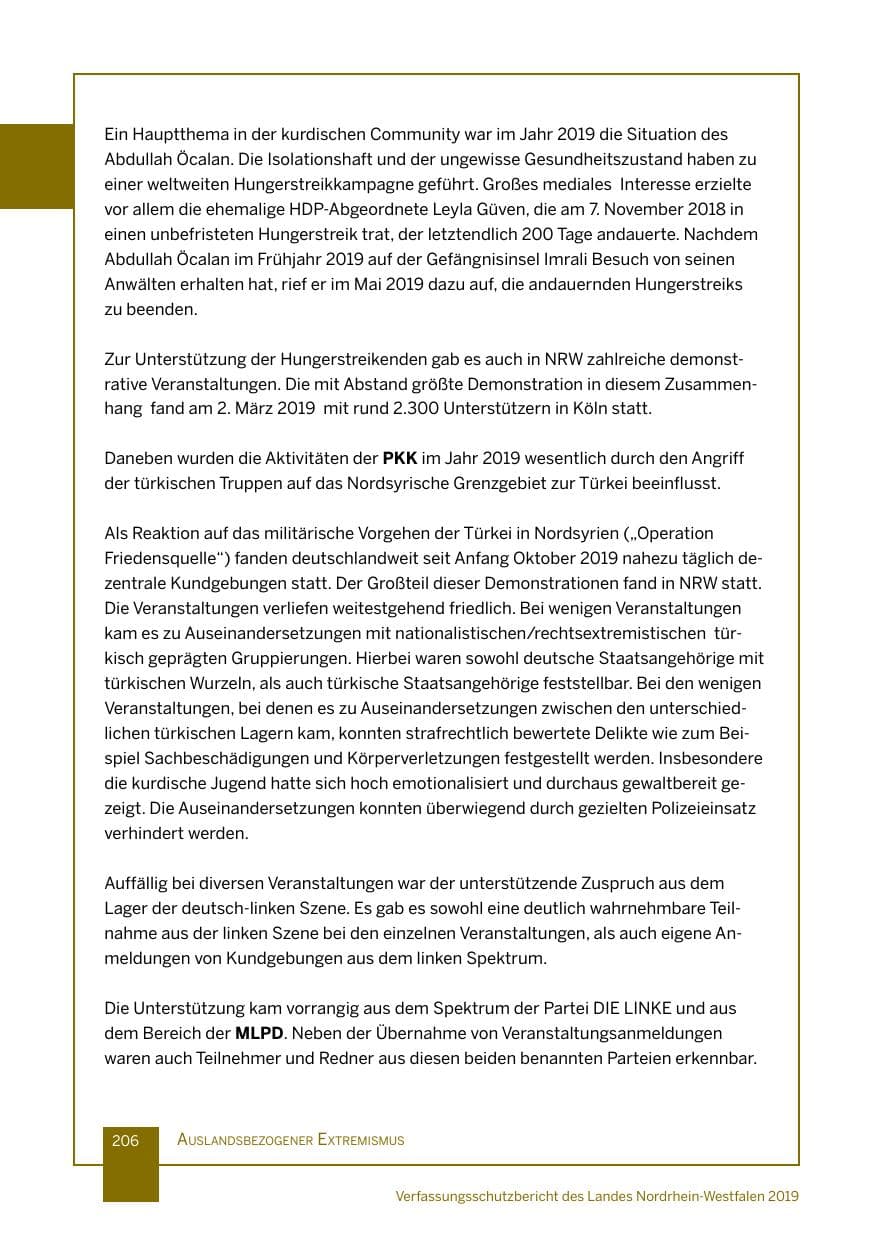 Seite 206 des Verfassungsschutzbericht 2019 Nordrhein-Westfalen