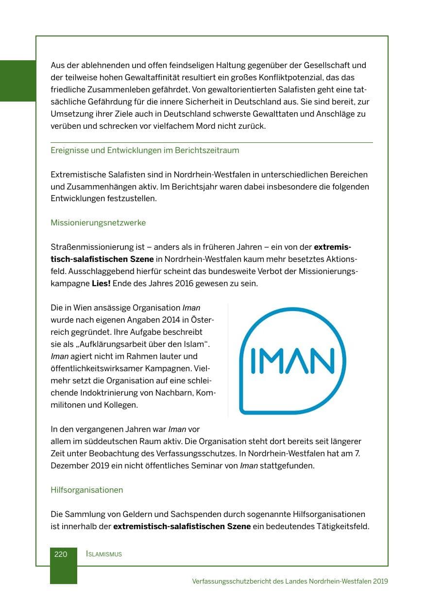 Seite 220 des Verfassungsschutzbericht 2019 Nordrhein-Westfalen