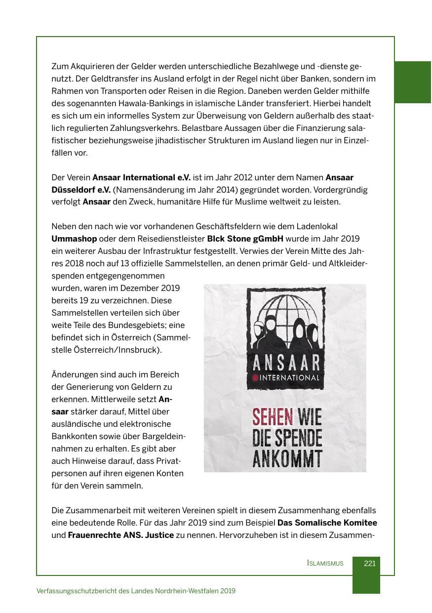 Seite 221 des Verfassungsschutzbericht 2019 Nordrhein-Westfalen