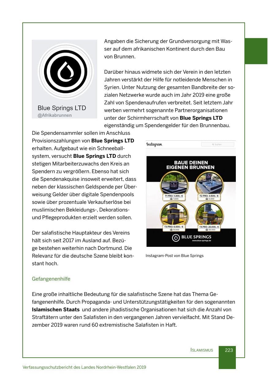 Seite 223 des Verfassungsschutzbericht 2019 Nordrhein-Westfalen