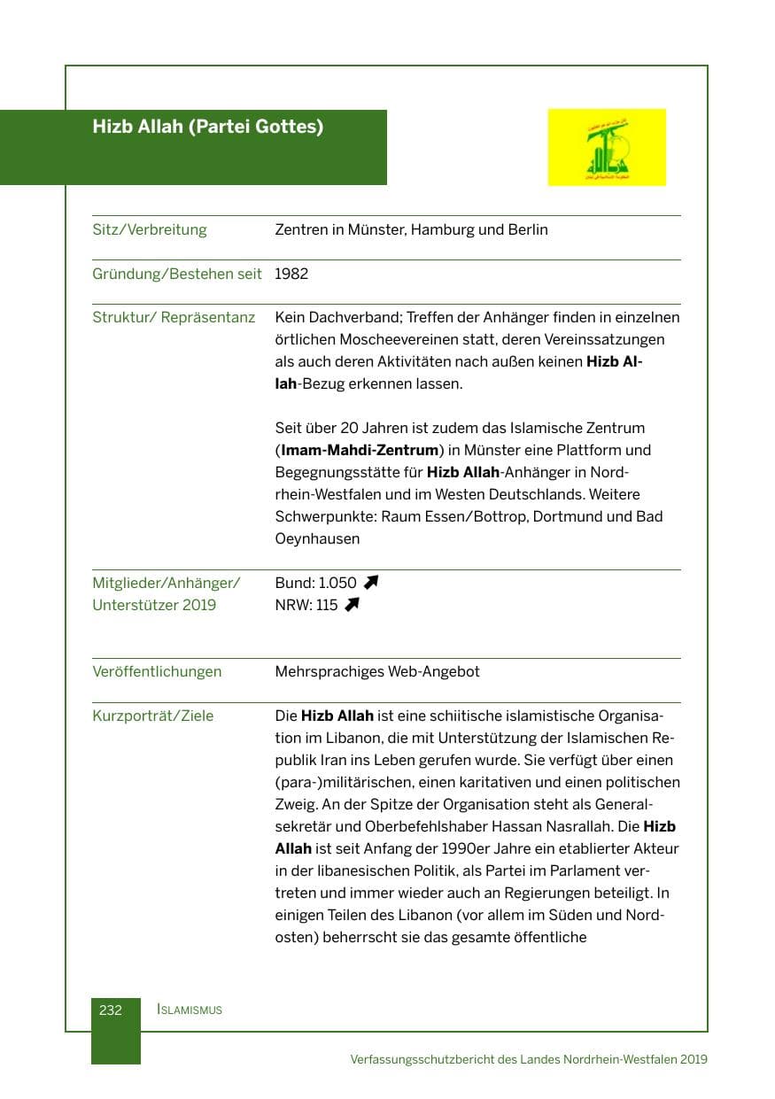 Seite 232 des Verfassungsschutzbericht 2019 Nordrhein-Westfalen