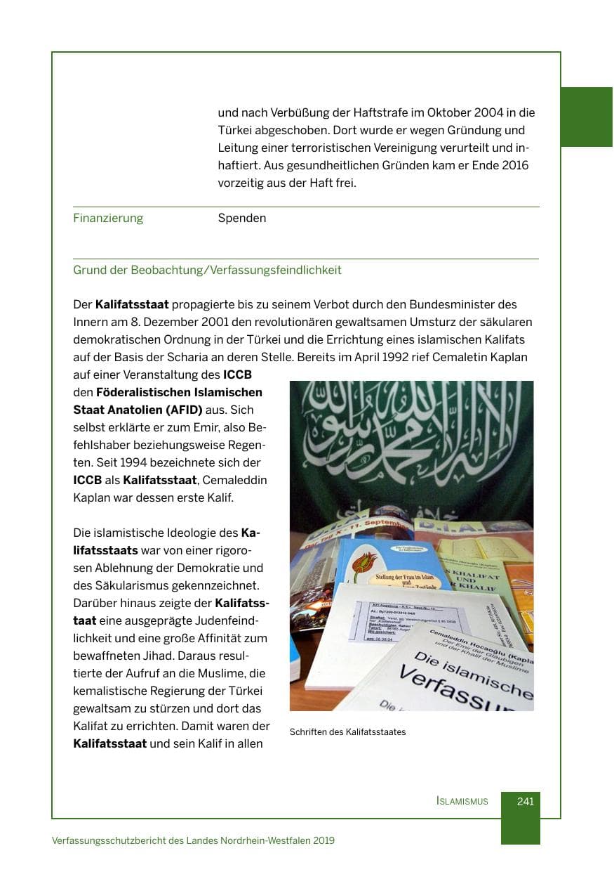 Seite 241 des Verfassungsschutzbericht 2019 Nordrhein-Westfalen