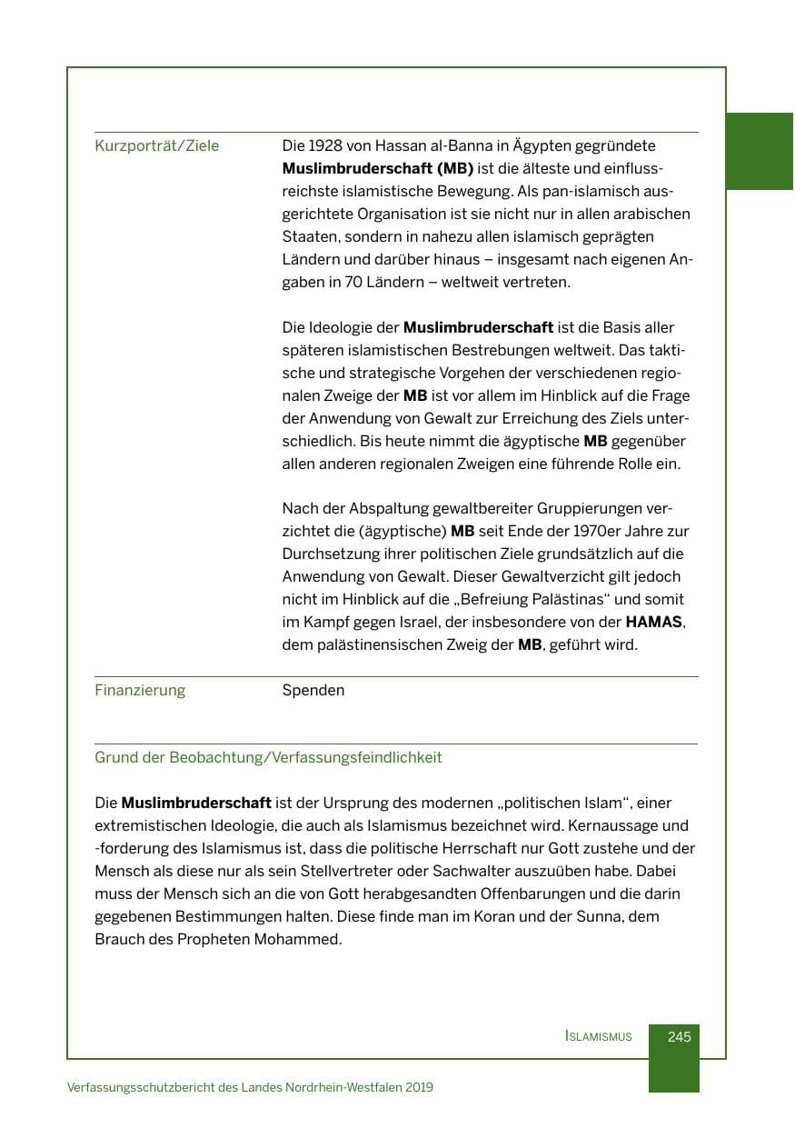 Seite 245 des Verfassungsschutzbericht 2019 Nordrhein-Westfalen