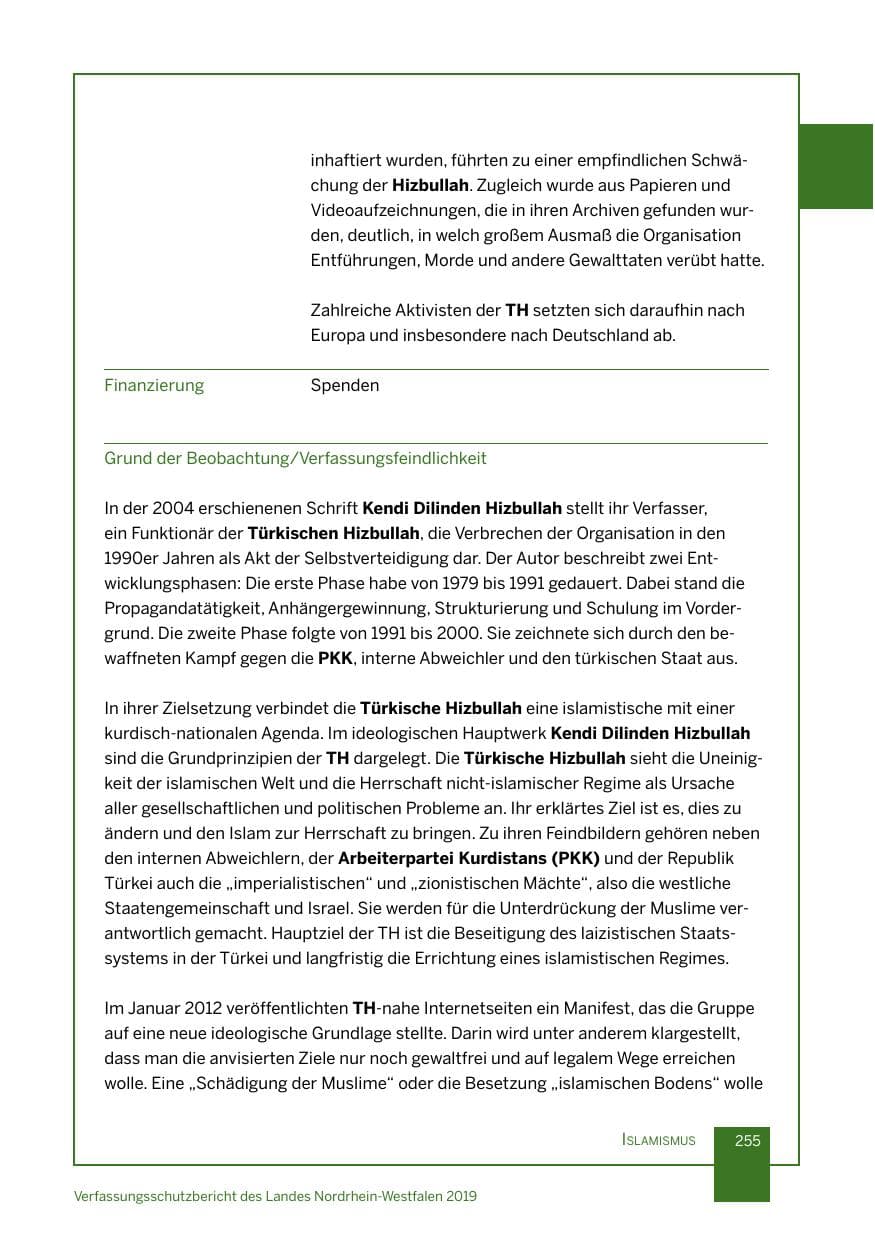 Seite 255 des Verfassungsschutzbericht 2019 Nordrhein-Westfalen