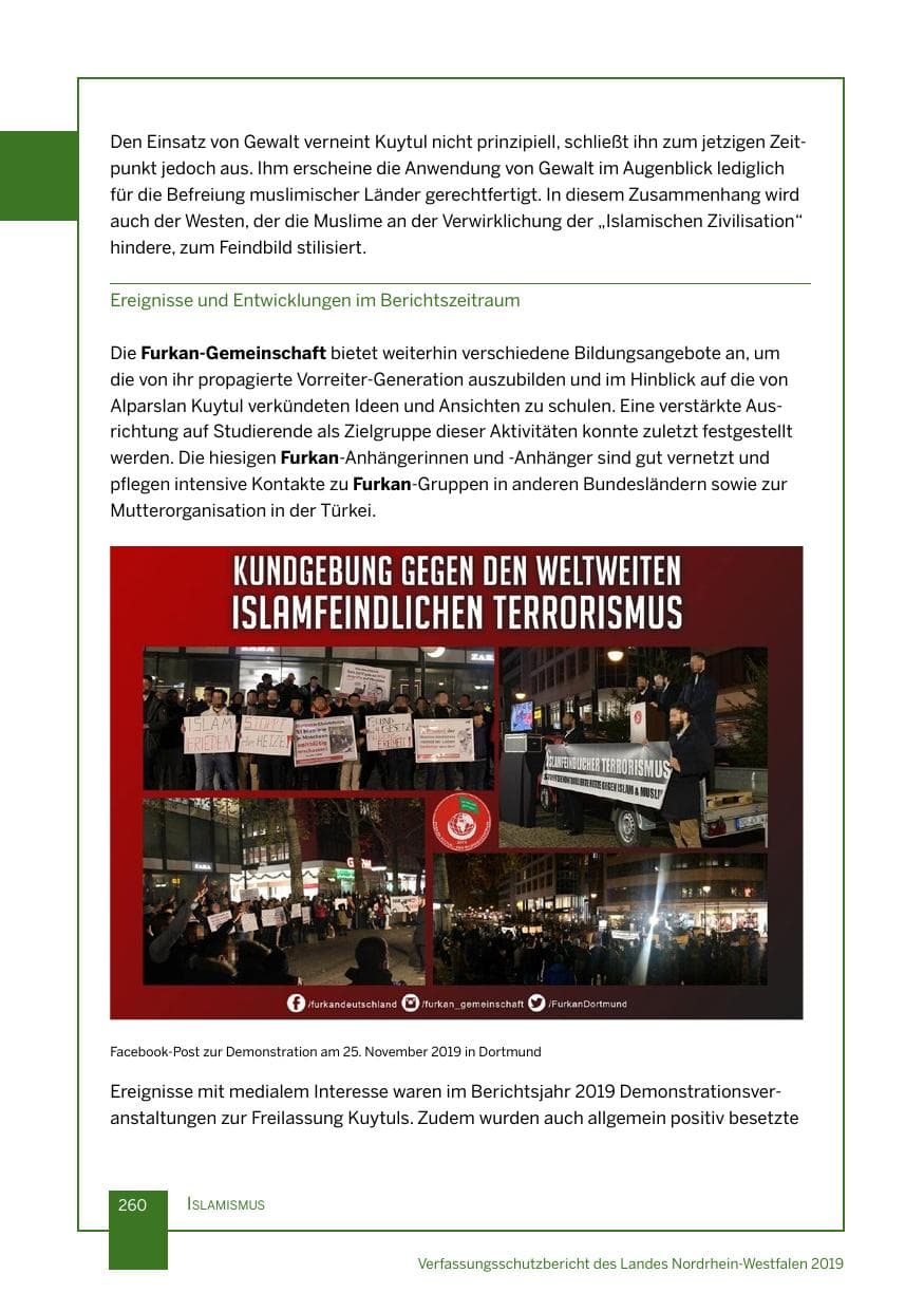 Seite 260 des Verfassungsschutzbericht 2019 Nordrhein-Westfalen