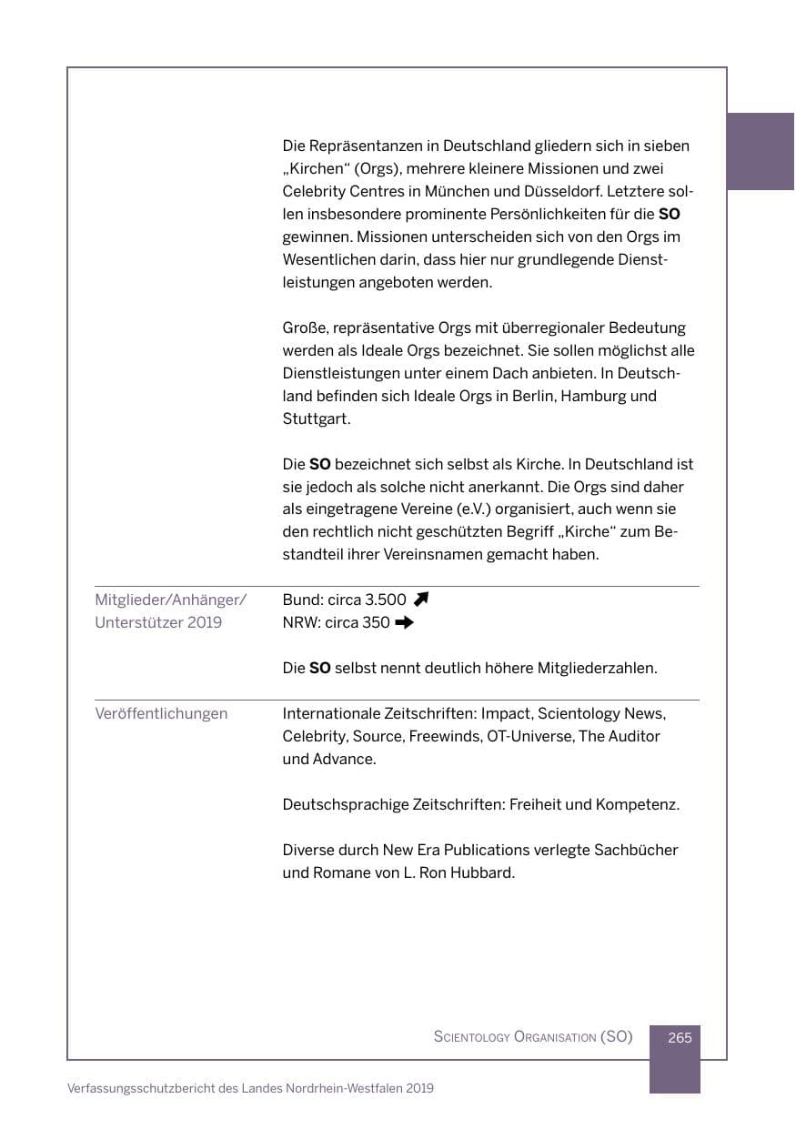 Seite 265 des Verfassungsschutzbericht 2019 Nordrhein-Westfalen