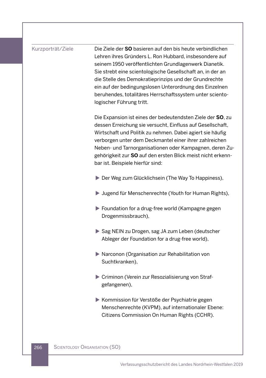 Seite 266 des Verfassungsschutzbericht 2019 Nordrhein-Westfalen