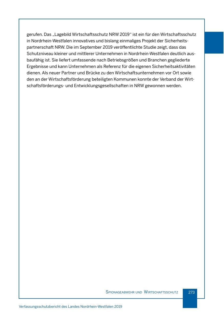 Seite 273 des Verfassungsschutzbericht 2019 Nordrhein-Westfalen