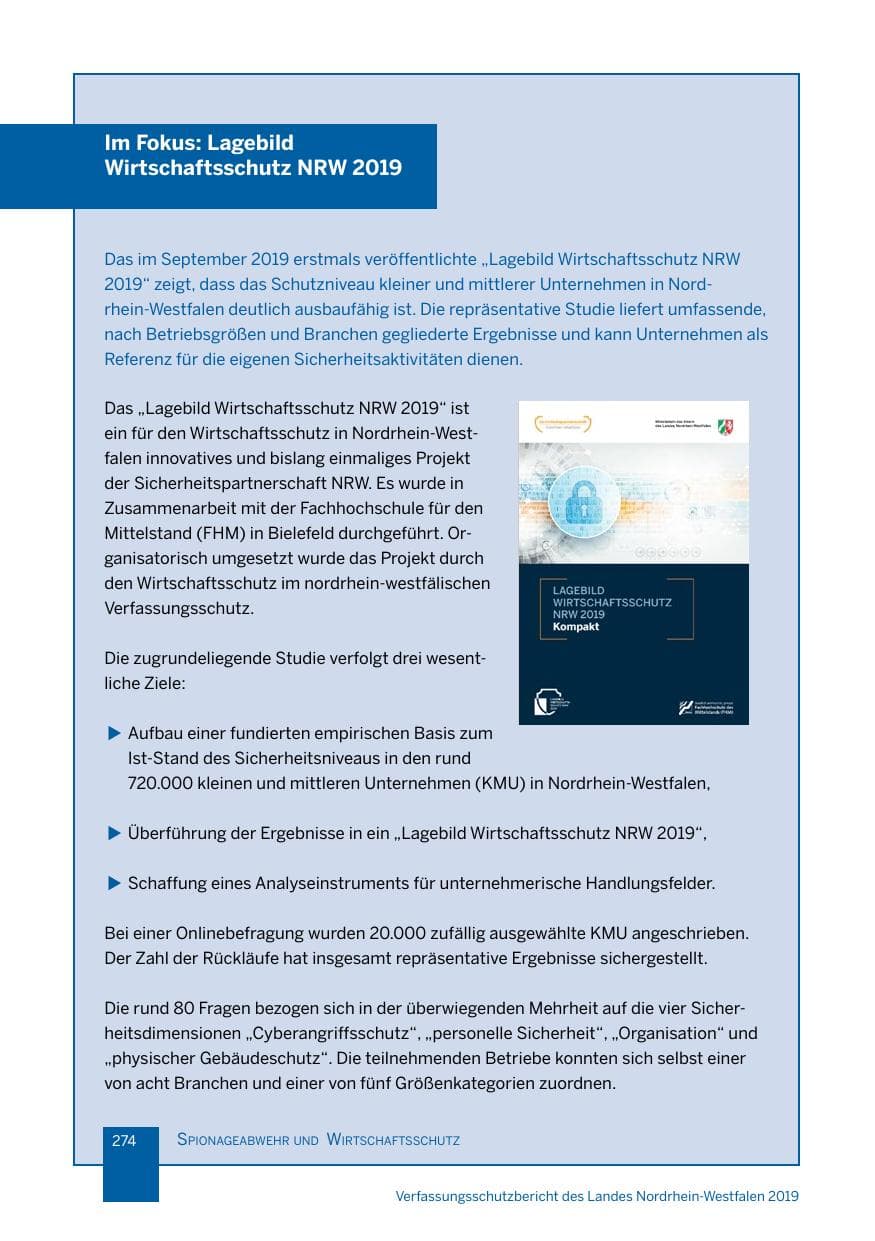 Seite 274 des Verfassungsschutzbericht 2019 Nordrhein-Westfalen