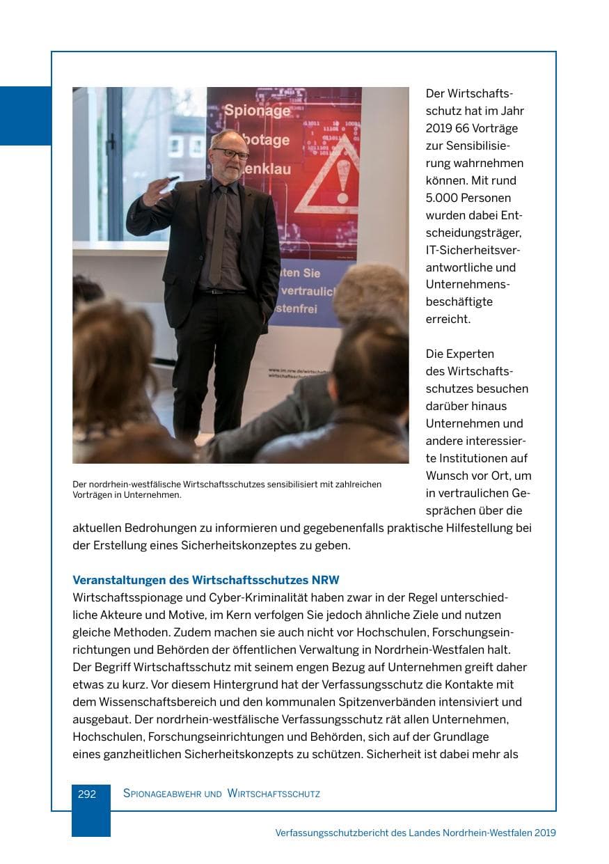 Seite 292 des Verfassungsschutzbericht 2019 Nordrhein-Westfalen