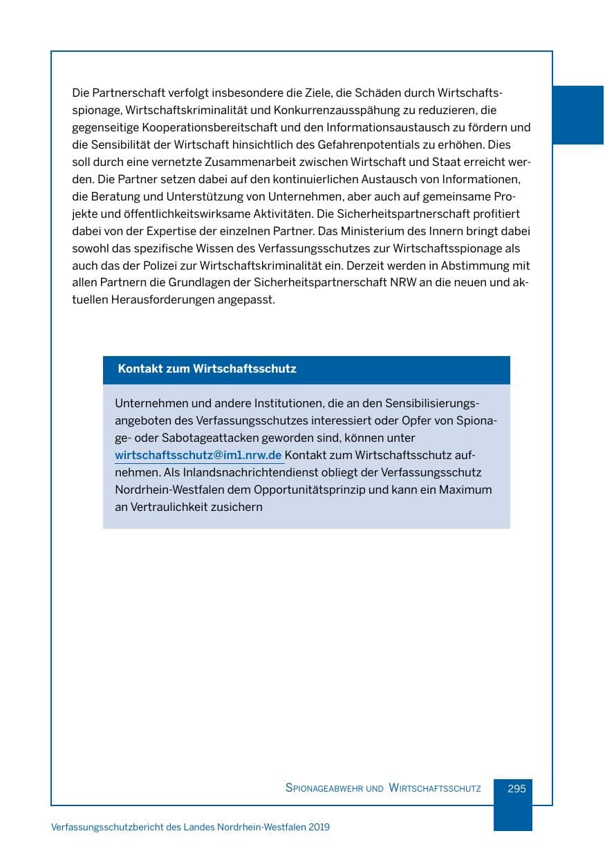Seite 295 des Verfassungsschutzbericht 2019 Nordrhein-Westfalen