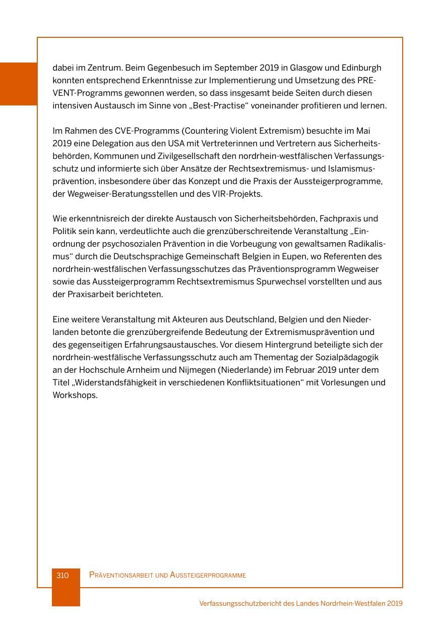Seite 310 des Verfassungsschutzbericht 2019 Nordrhein-Westfalen