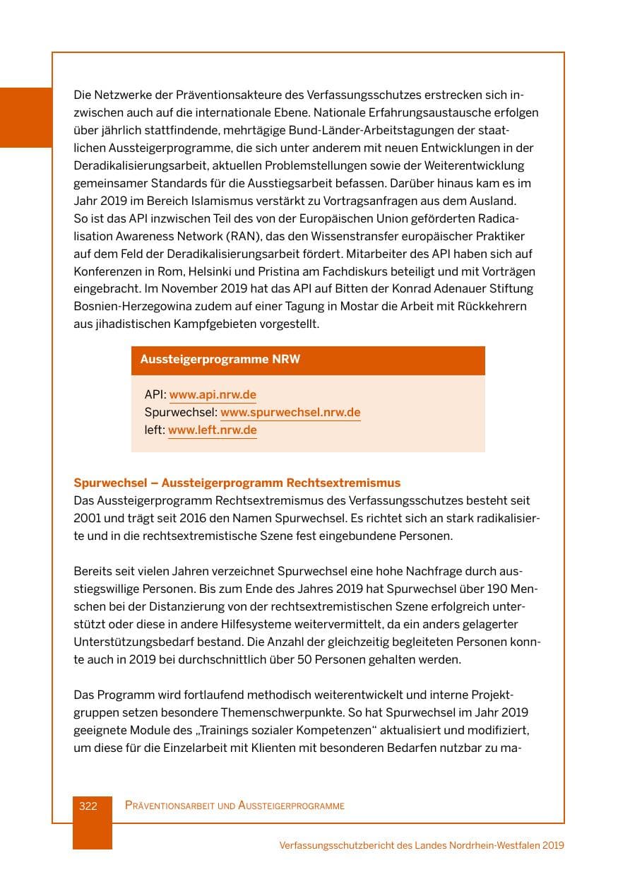 Seite 322 des Verfassungsschutzbericht 2019 Nordrhein-Westfalen