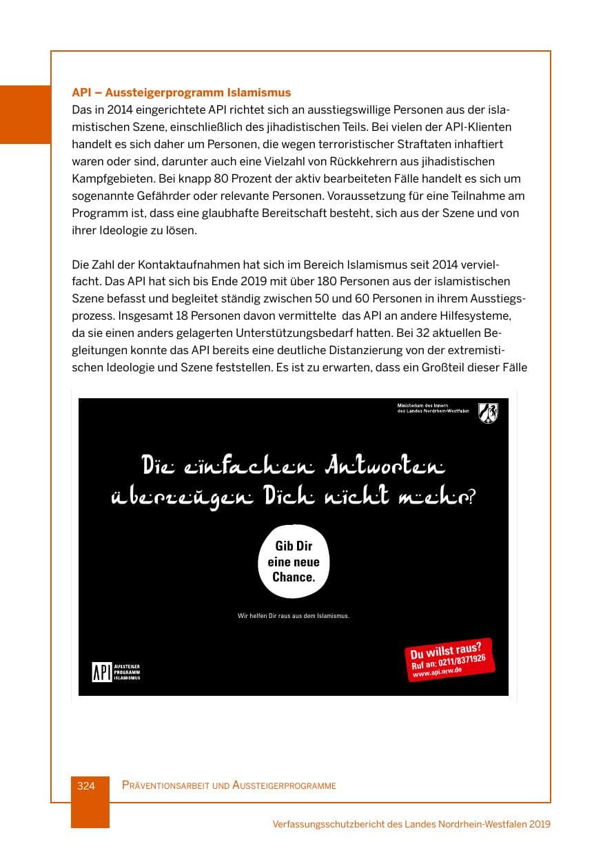 Seite 324 des Verfassungsschutzbericht 2019 Nordrhein-Westfalen