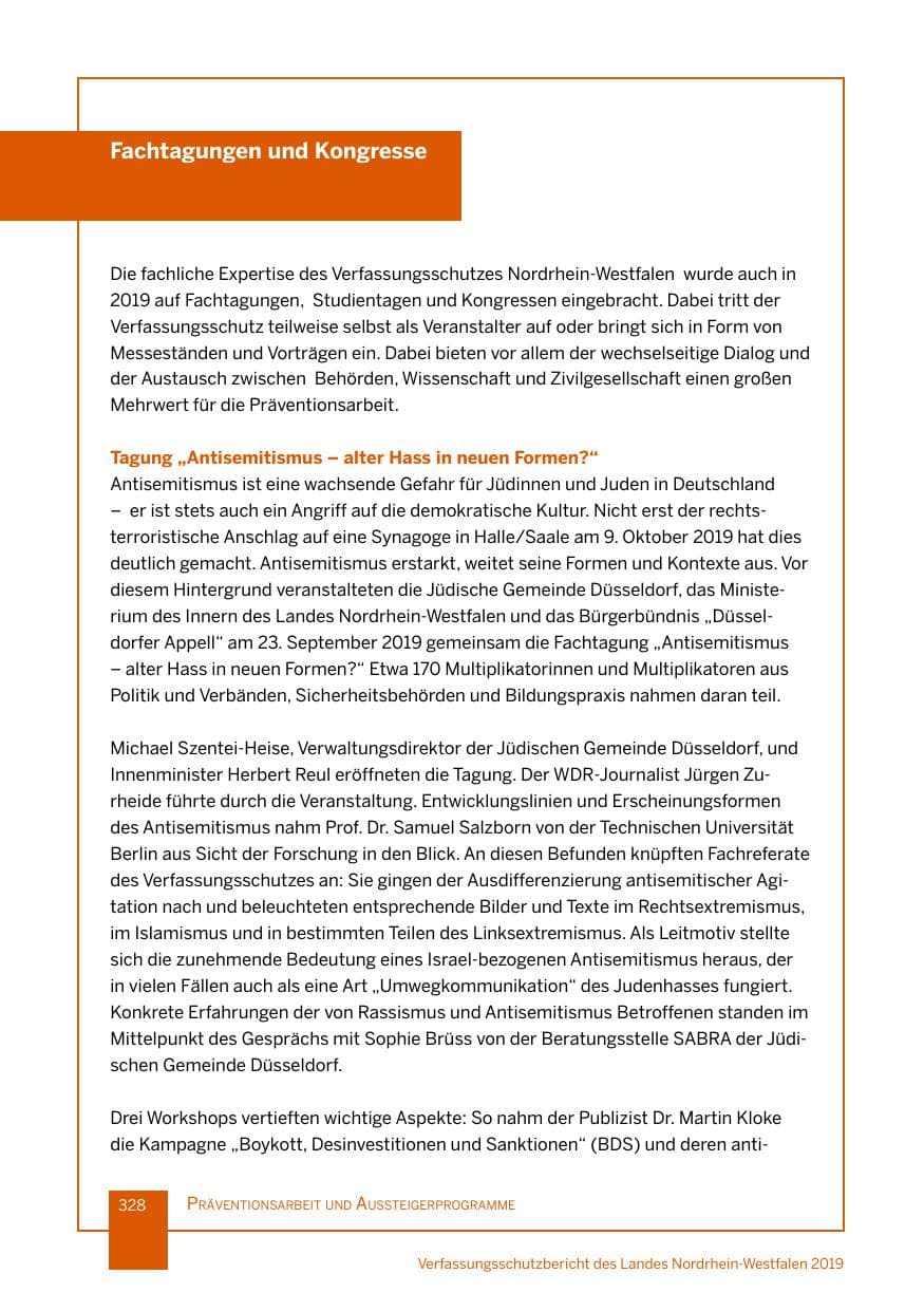 Seite 328 des Verfassungsschutzbericht 2019 Nordrhein-Westfalen
