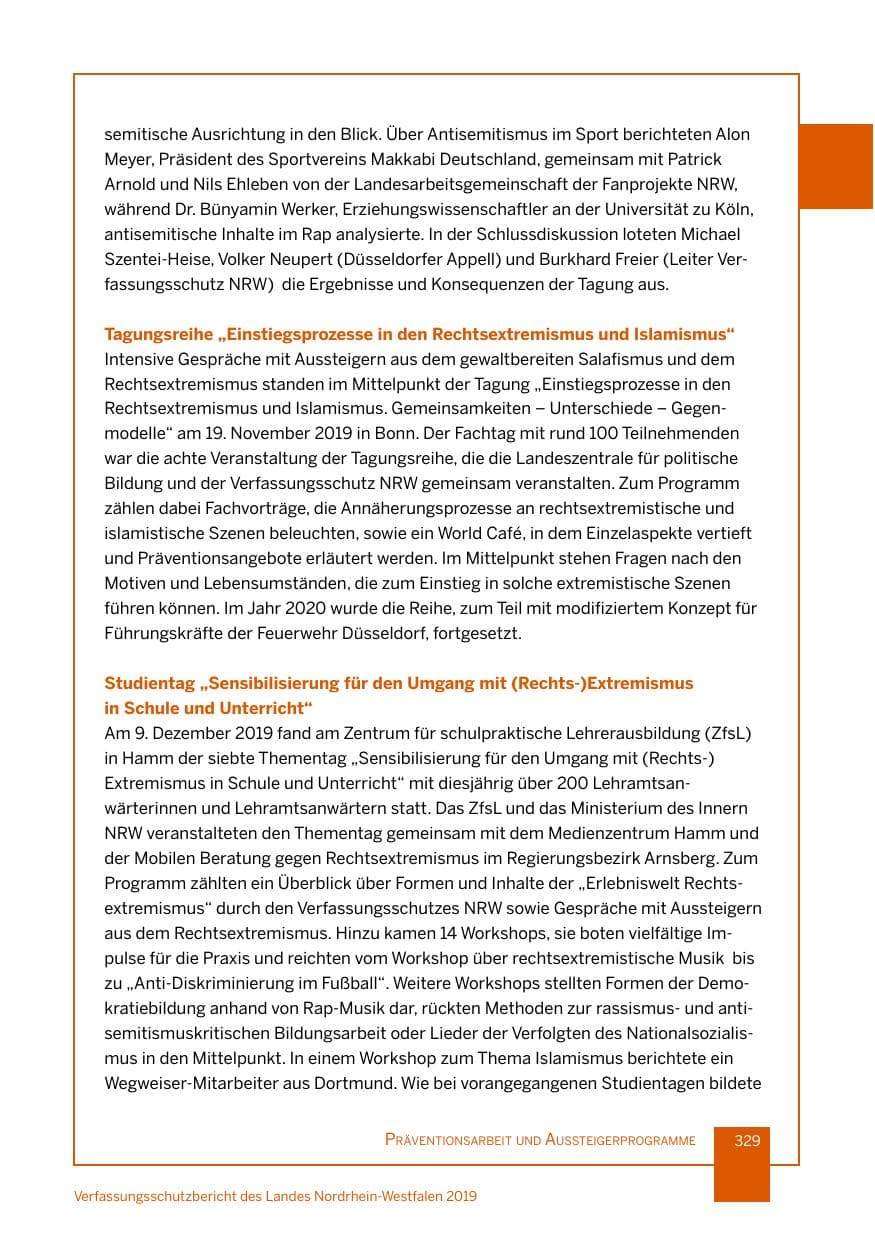Seite 329 des Verfassungsschutzbericht 2019 Nordrhein-Westfalen