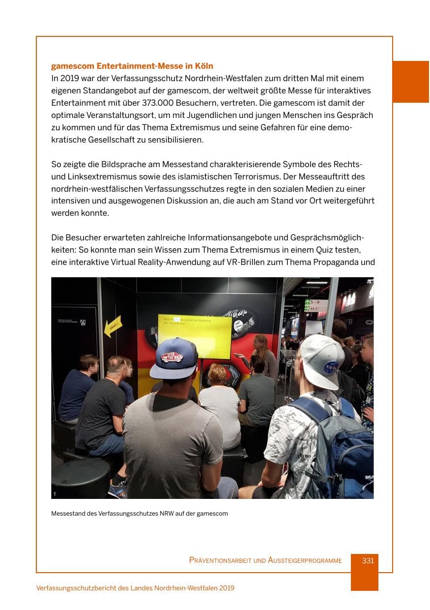 Seite 331 des Verfassungsschutzbericht 2019 Nordrhein-Westfalen