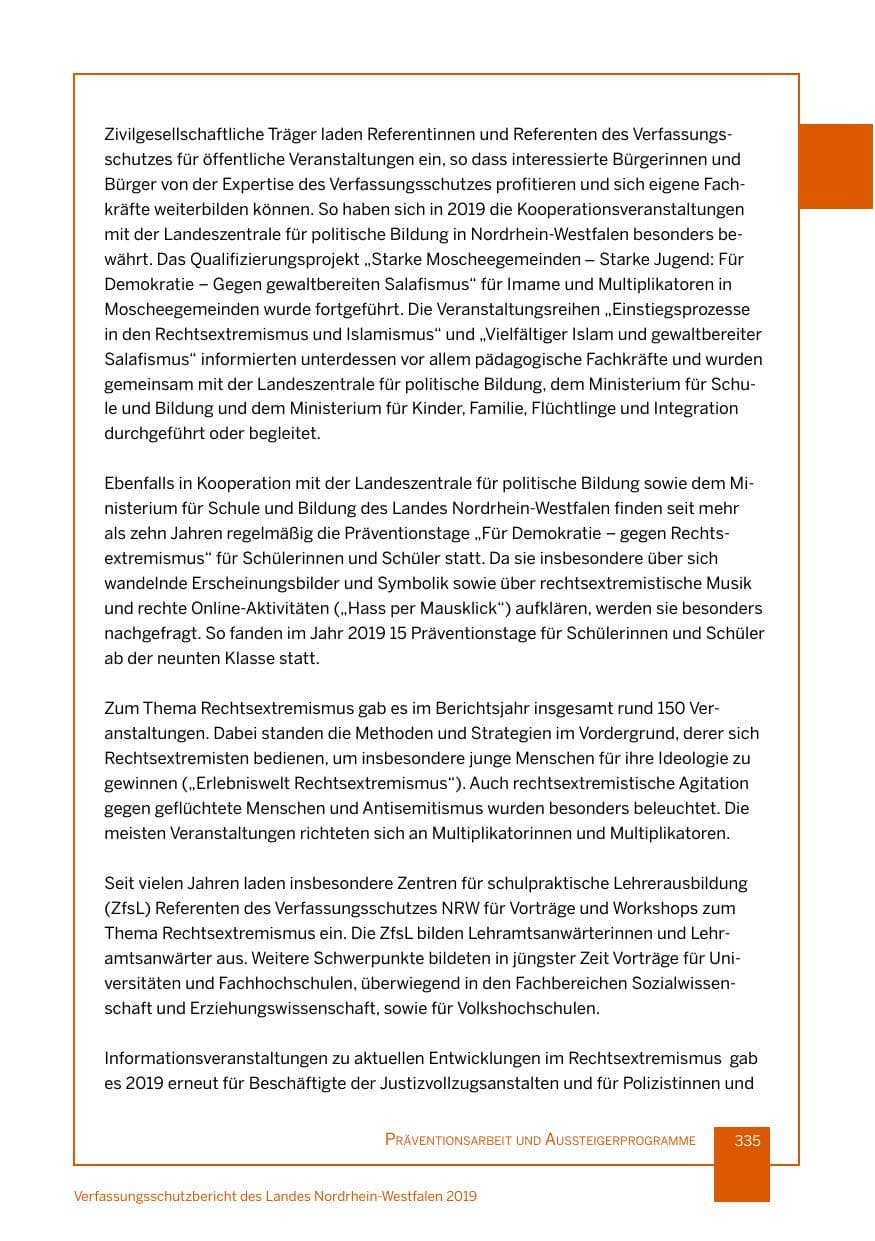 Seite 335 des Verfassungsschutzbericht 2019 Nordrhein-Westfalen