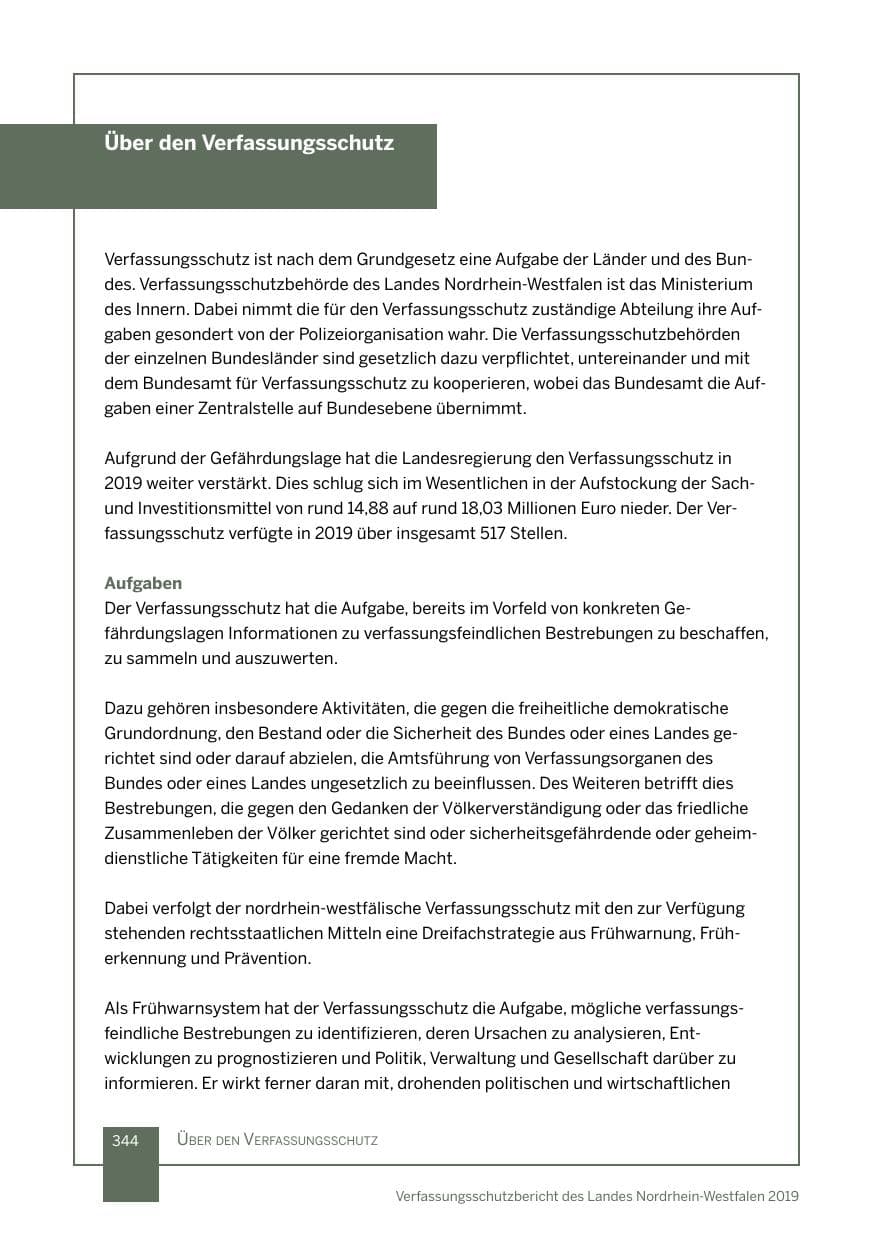 Seite 344 des Verfassungsschutzbericht 2019 Nordrhein-Westfalen