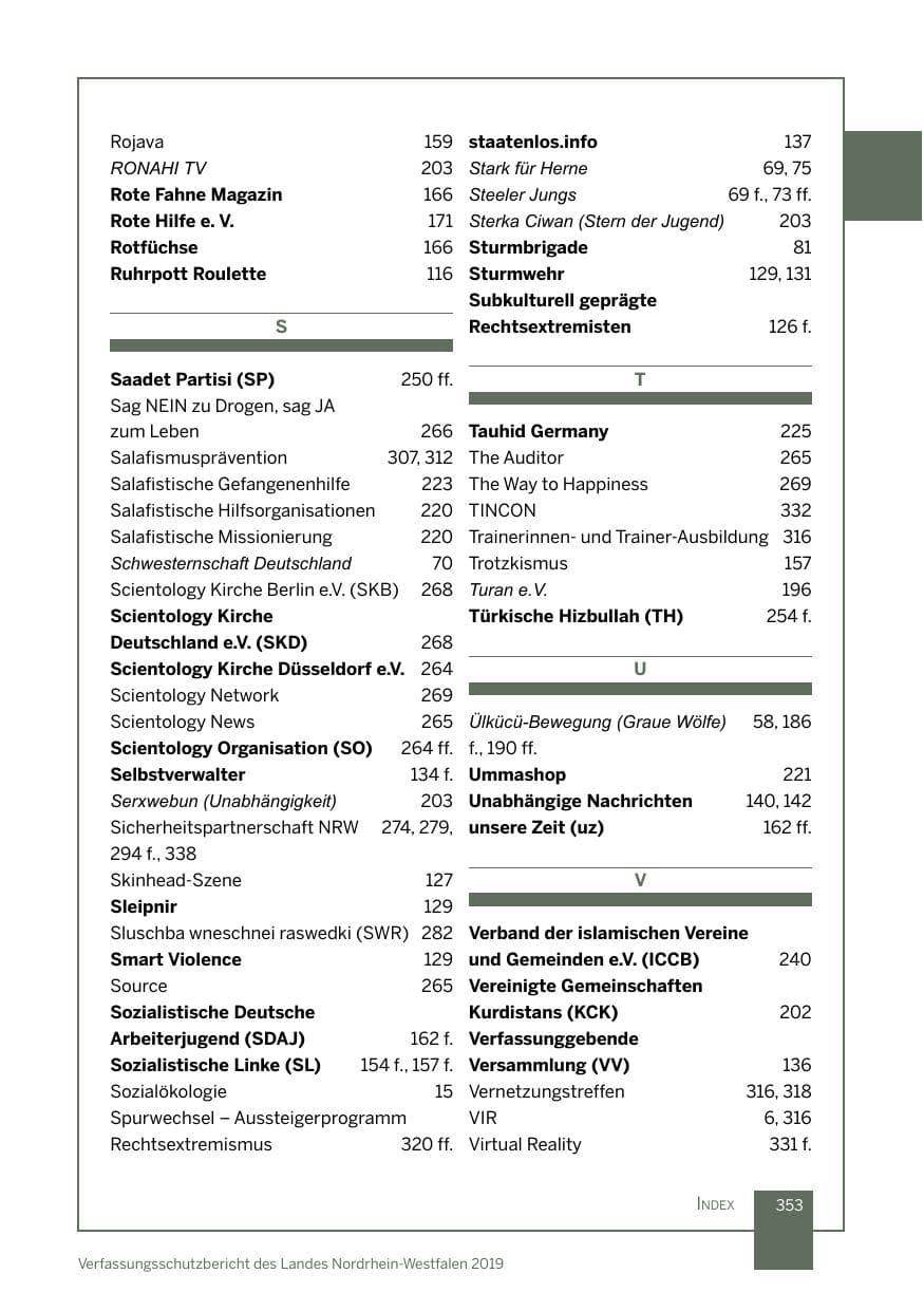Seite 353 des Verfassungsschutzbericht 2019 Nordrhein-Westfalen
