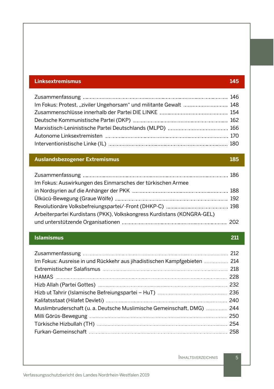 Seite 5 des Verfassungsschutzbericht 2019 Nordrhein-Westfalen