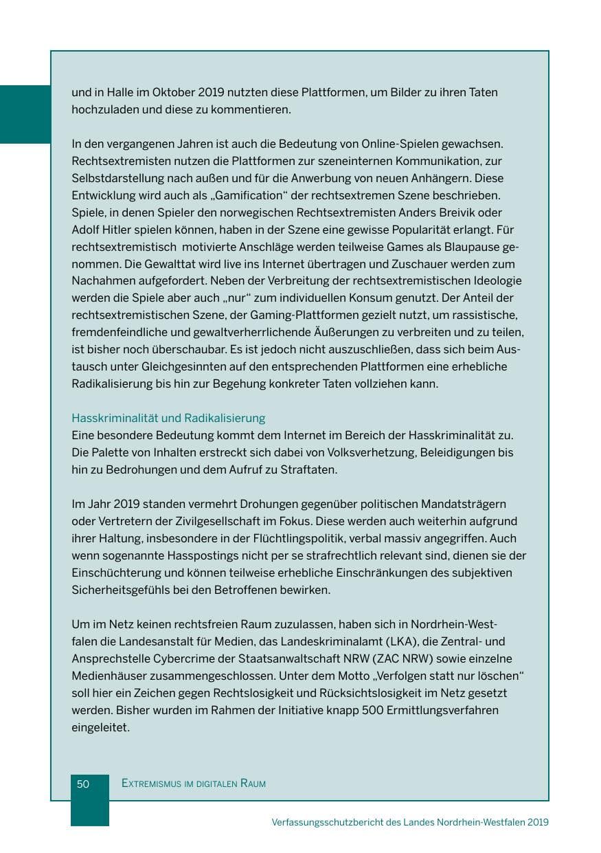 Seite 50 des Verfassungsschutzbericht 2019 Nordrhein-Westfalen