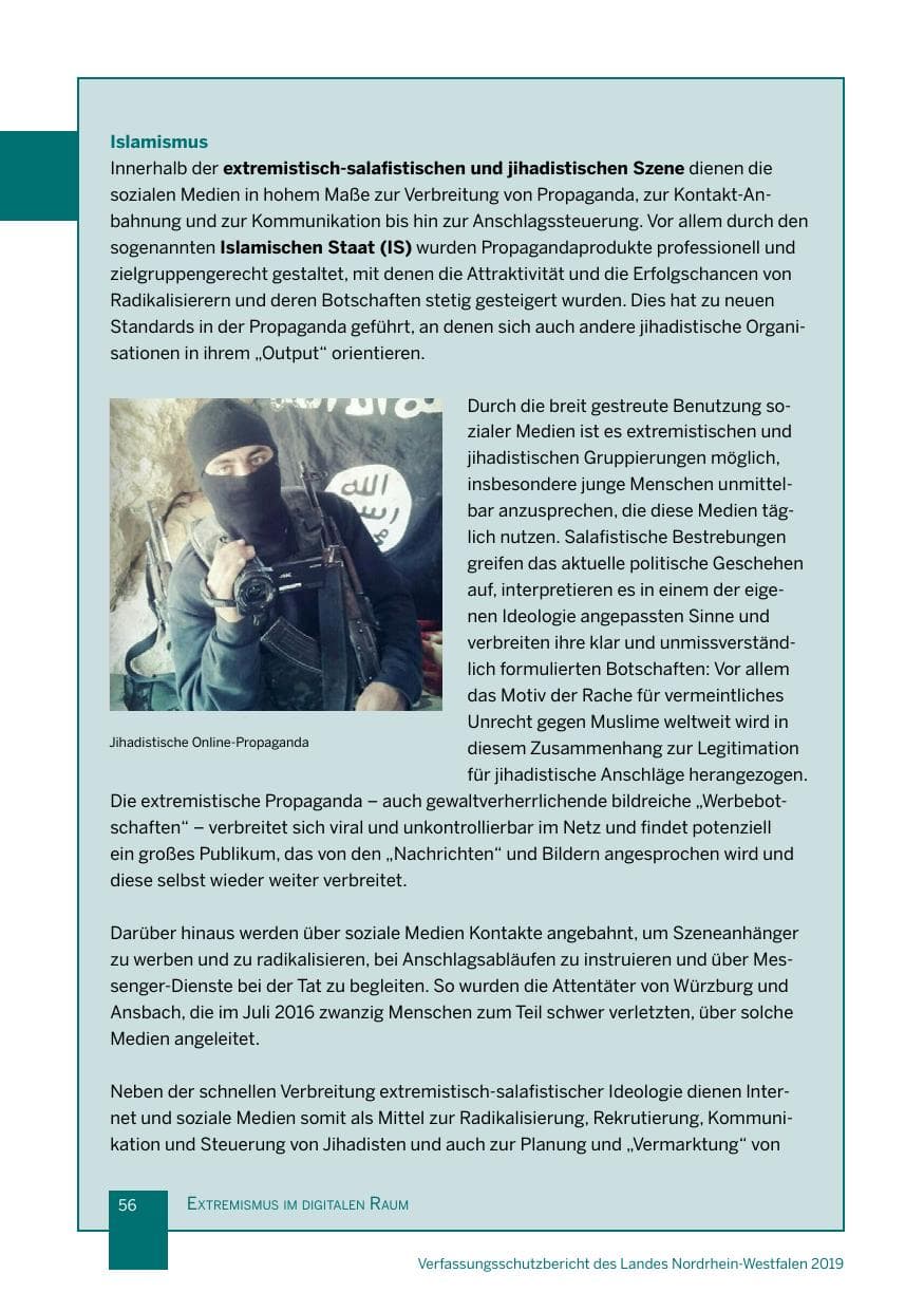 Seite 56 des Verfassungsschutzbericht 2019 Nordrhein-Westfalen