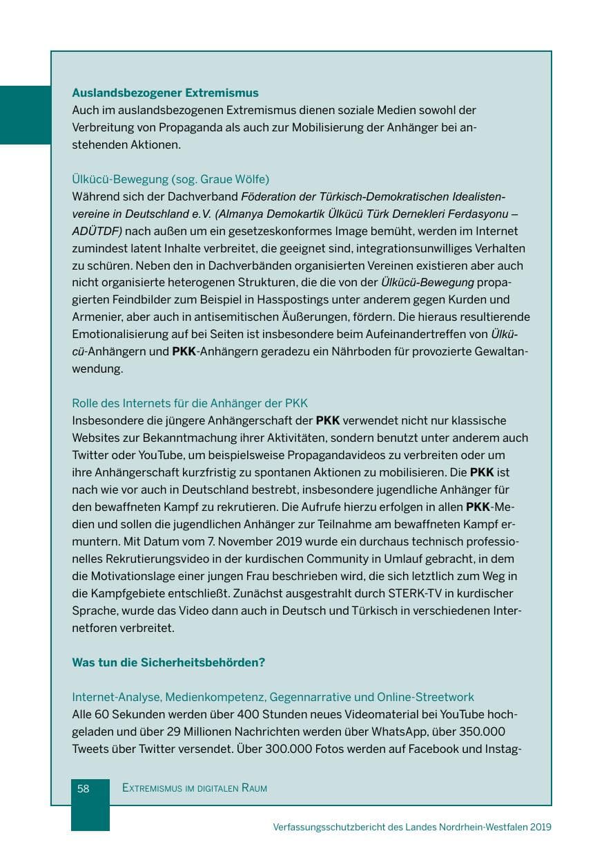 Seite 58 des Verfassungsschutzbericht 2019 Nordrhein-Westfalen