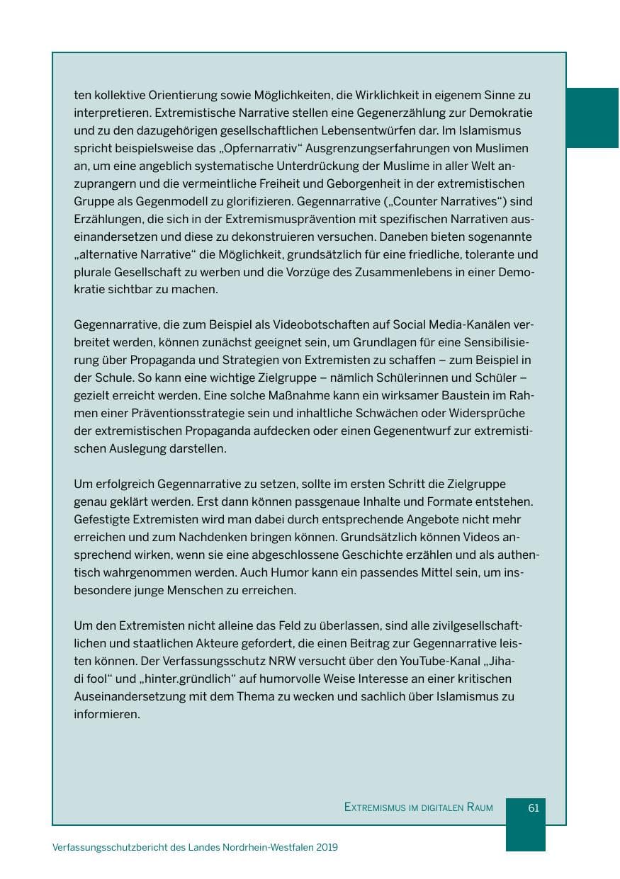 Seite 61 des Verfassungsschutzbericht 2019 Nordrhein-Westfalen