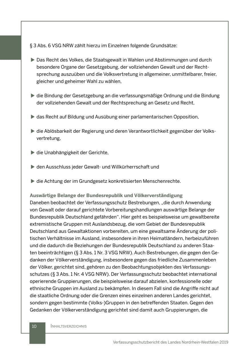 Seite 10 des Verfassungsschutzbericht 2019 Nordrhein-Westfalen