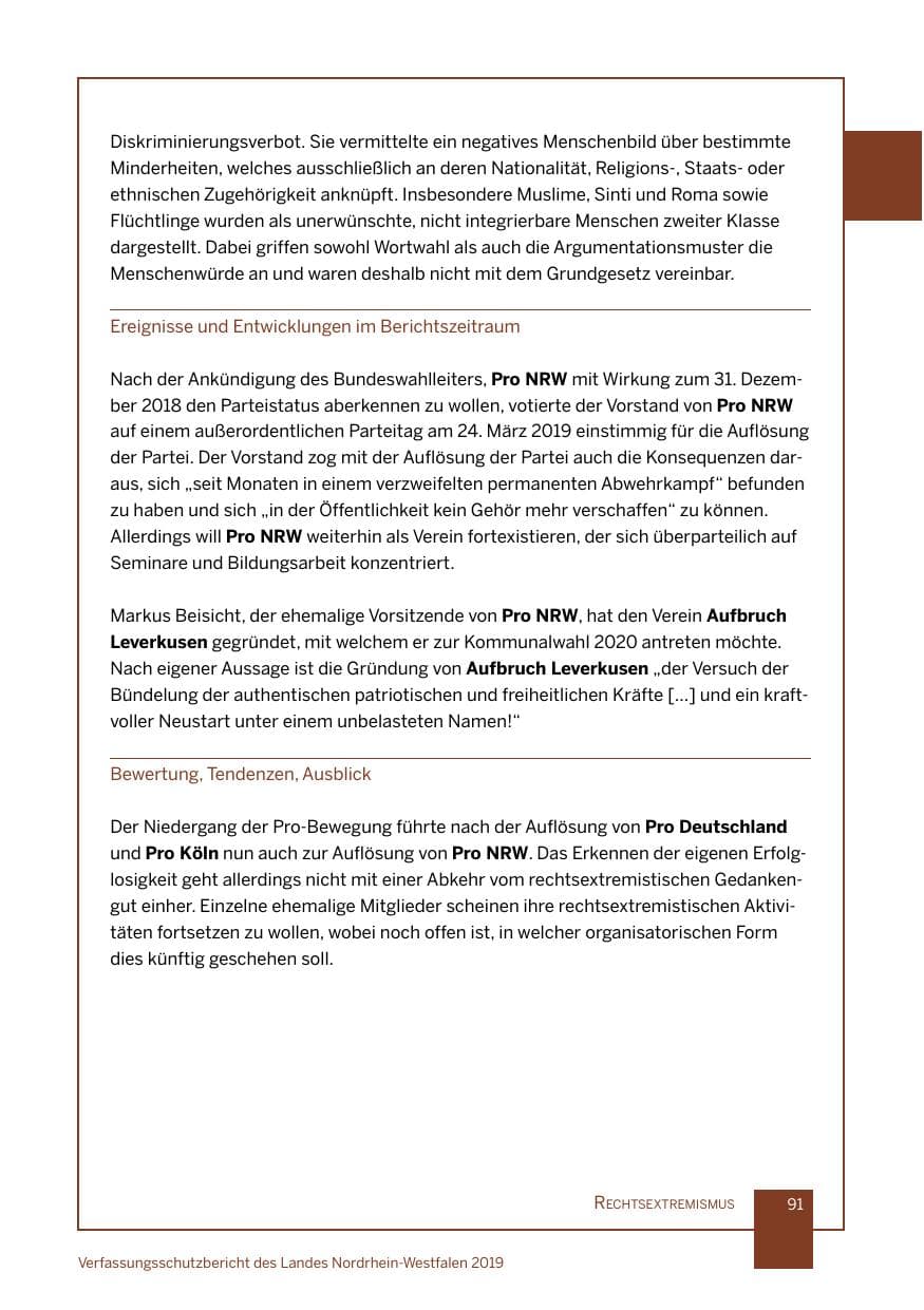 Seite 91 des Verfassungsschutzbericht 2019 Nordrhein-Westfalen