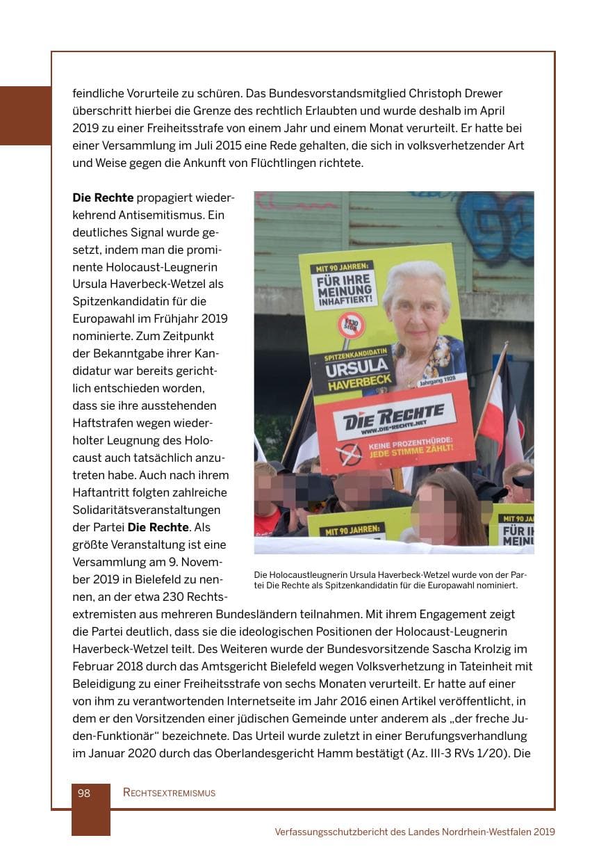 Seite 98 des Verfassungsschutzbericht 2019 Nordrhein-Westfalen