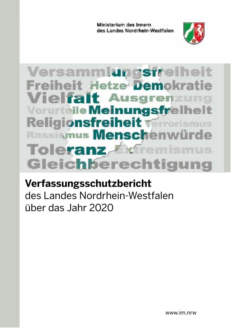 Seite 1 des Verfassungsschutzbericht 2020 Nordrhein-Westfalen