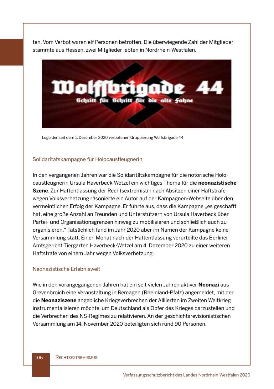 Seite 107 des Verfassungsschutzbericht 2020 Nordrhein-Westfalen