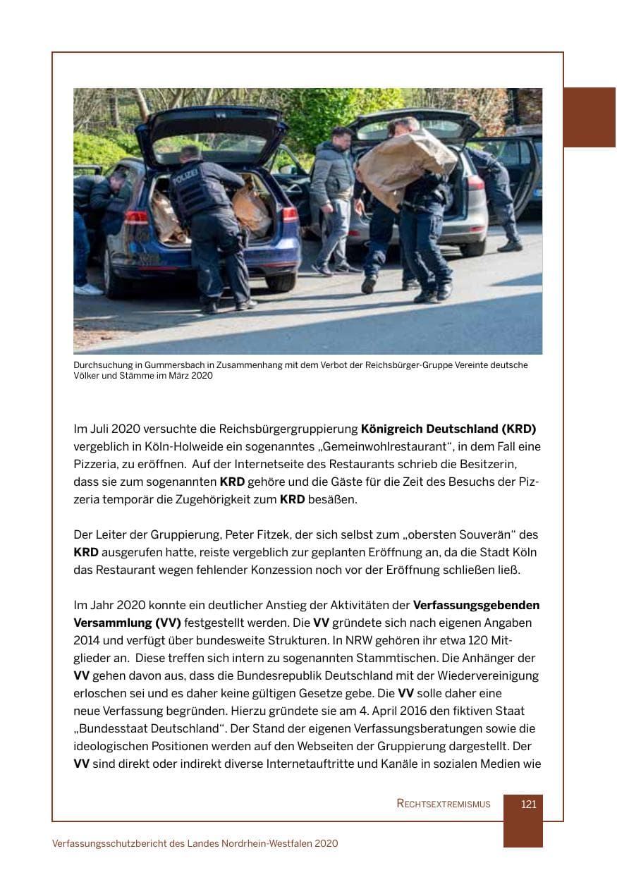 Seite 122 des Verfassungsschutzbericht 2020 Nordrhein-Westfalen
