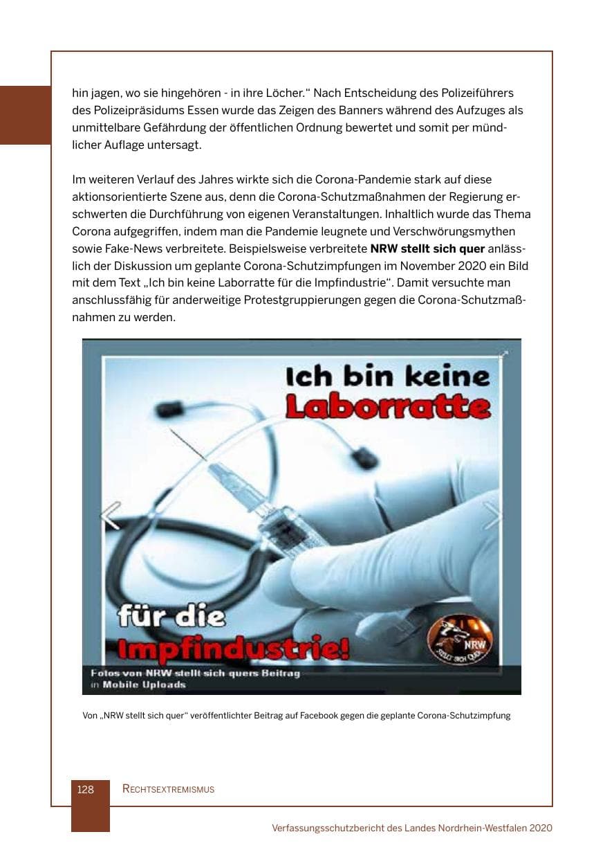 Seite 129 des Verfassungsschutzbericht 2020 Nordrhein-Westfalen