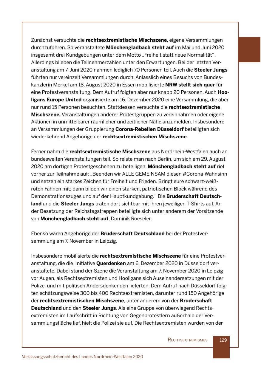 Seite 130 des Verfassungsschutzbericht 2020 Nordrhein-Westfalen
