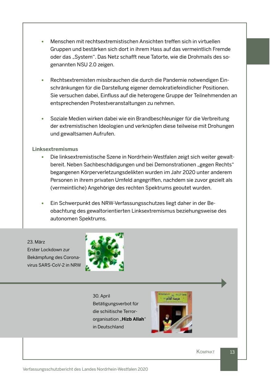 Seite 14 des Verfassungsschutzbericht 2020 Nordrhein-Westfalen