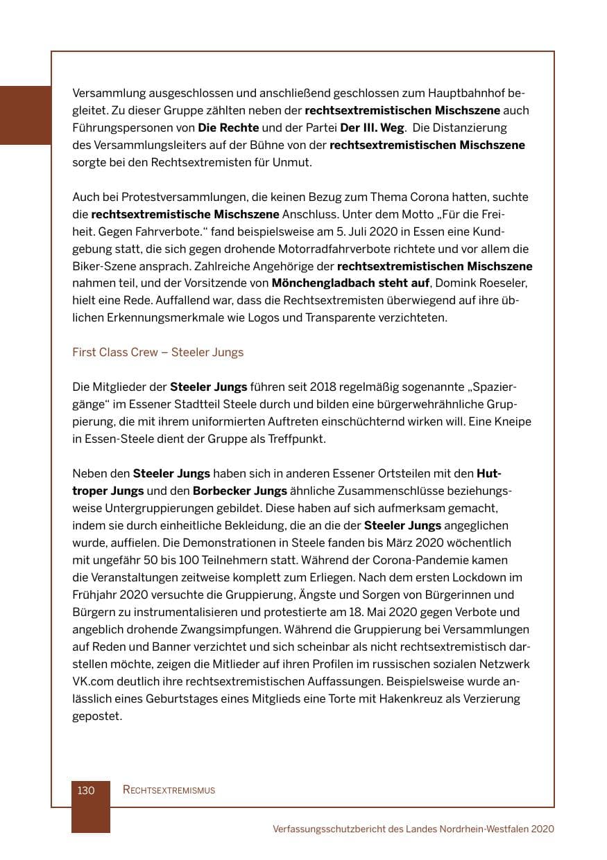 Seite 131 des Verfassungsschutzbericht 2020 Nordrhein-Westfalen