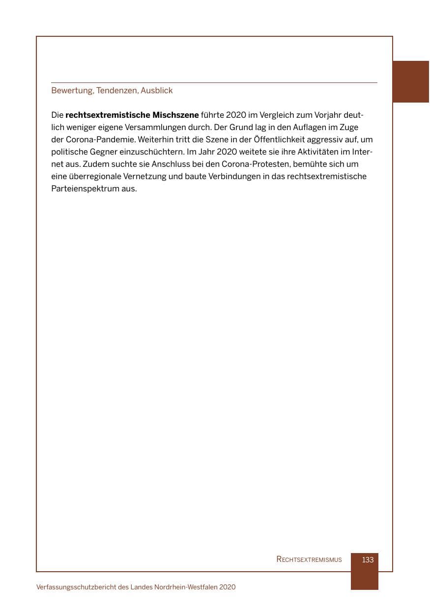 Seite 134 des Verfassungsschutzbericht 2020 Nordrhein-Westfalen