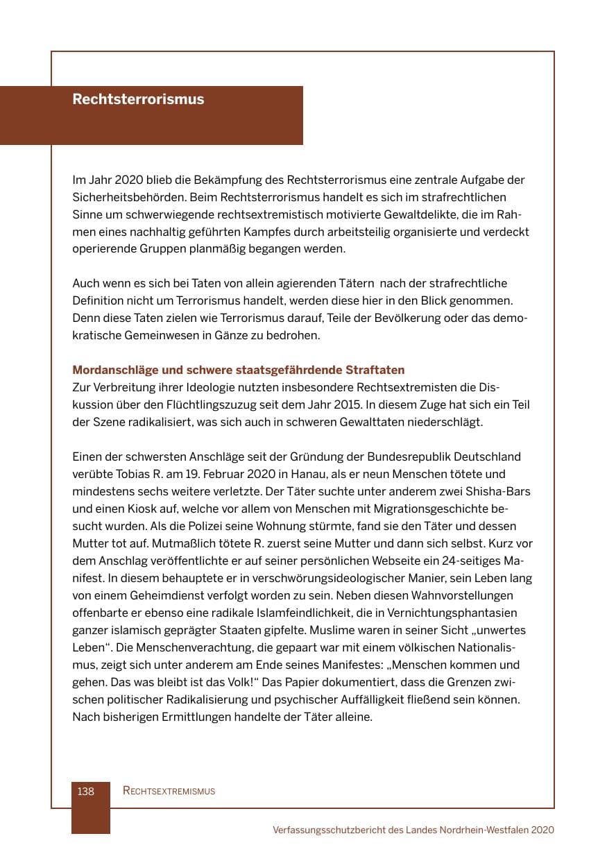 Seite 139 des Verfassungsschutzbericht 2020 Nordrhein-Westfalen