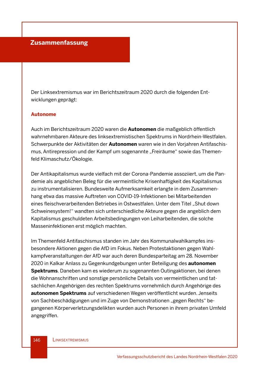 Seite 147 des Verfassungsschutzbericht 2020 Nordrhein-Westfalen