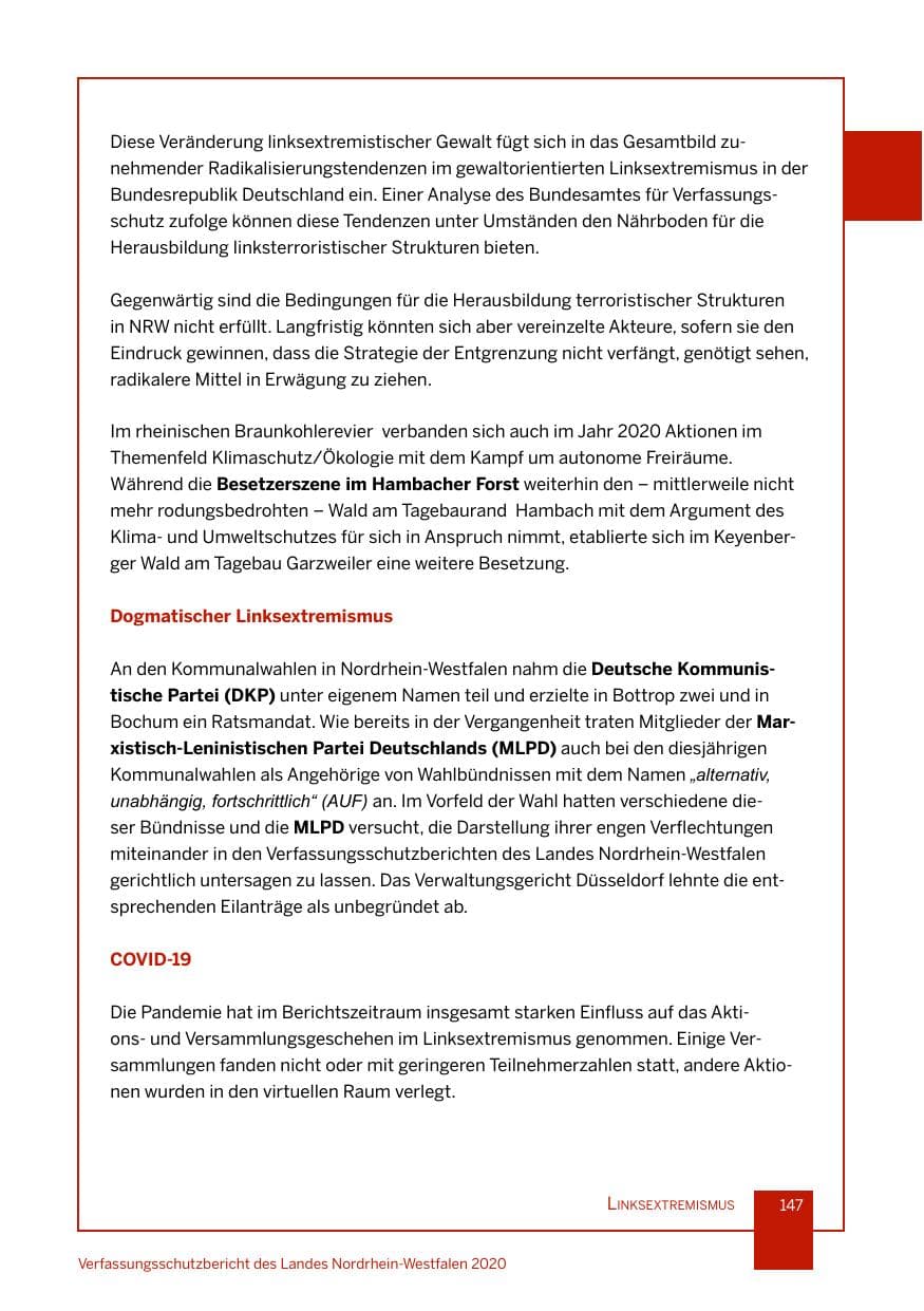 Seite 148 des Verfassungsschutzbericht 2020 Nordrhein-Westfalen