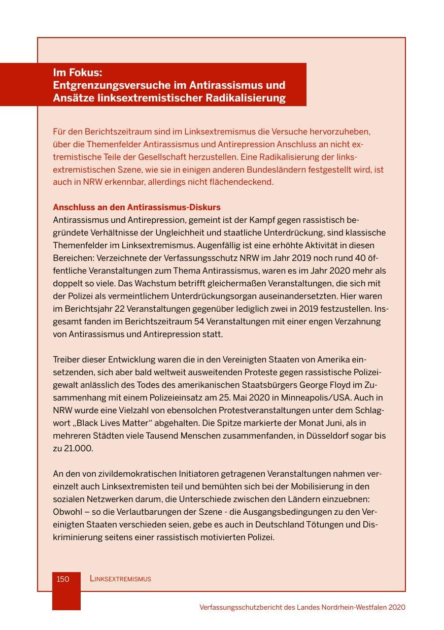 Seite 151 des Verfassungsschutzbericht 2020 Nordrhein-Westfalen