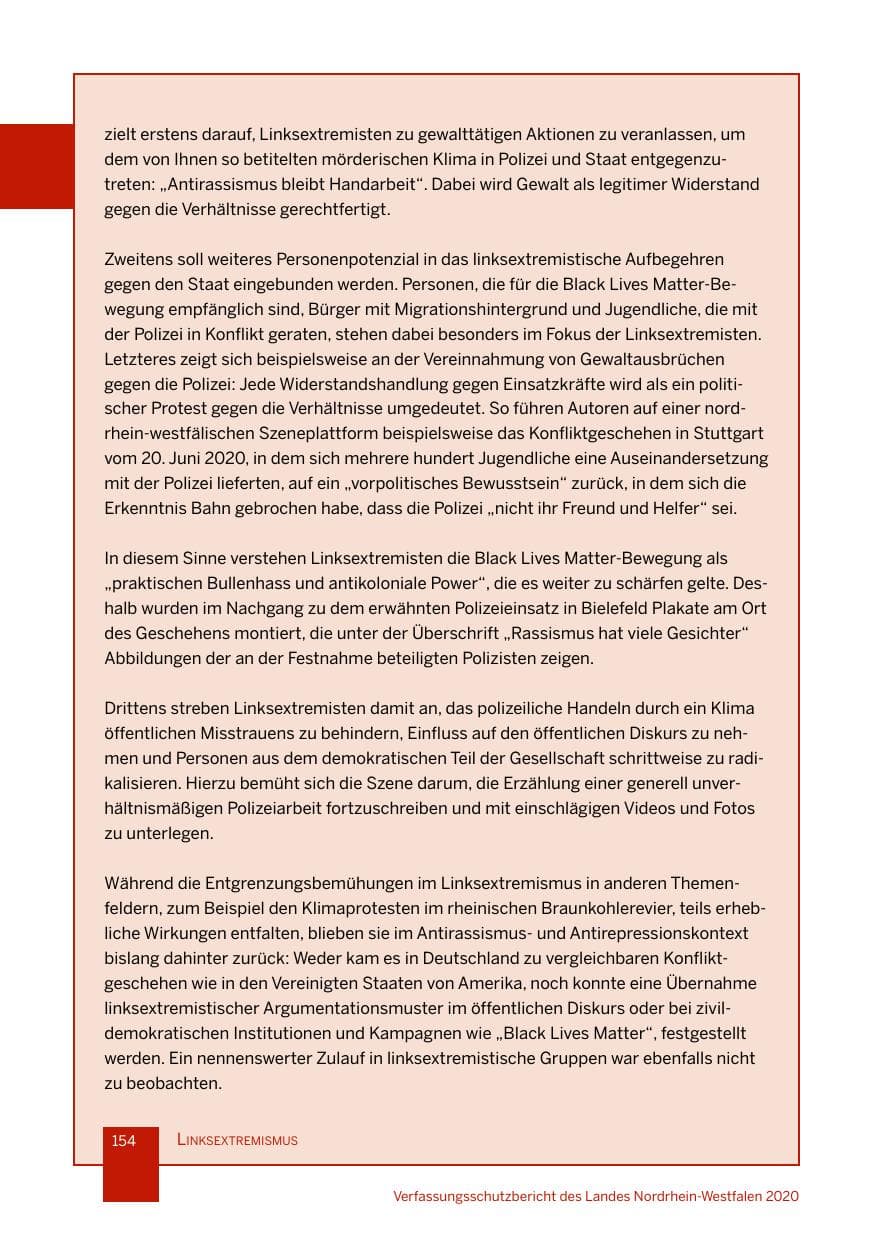 Seite 155 des Verfassungsschutzbericht 2020 Nordrhein-Westfalen