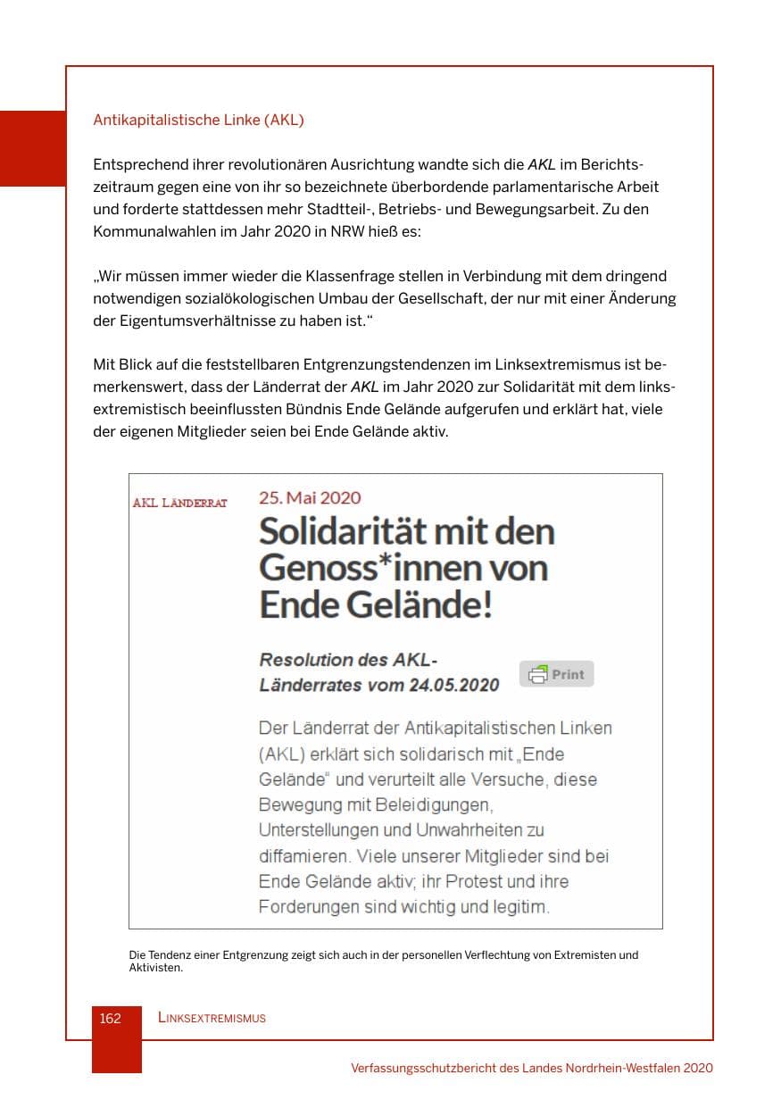 Seite 163 des Verfassungsschutzbericht 2020 Nordrhein-Westfalen